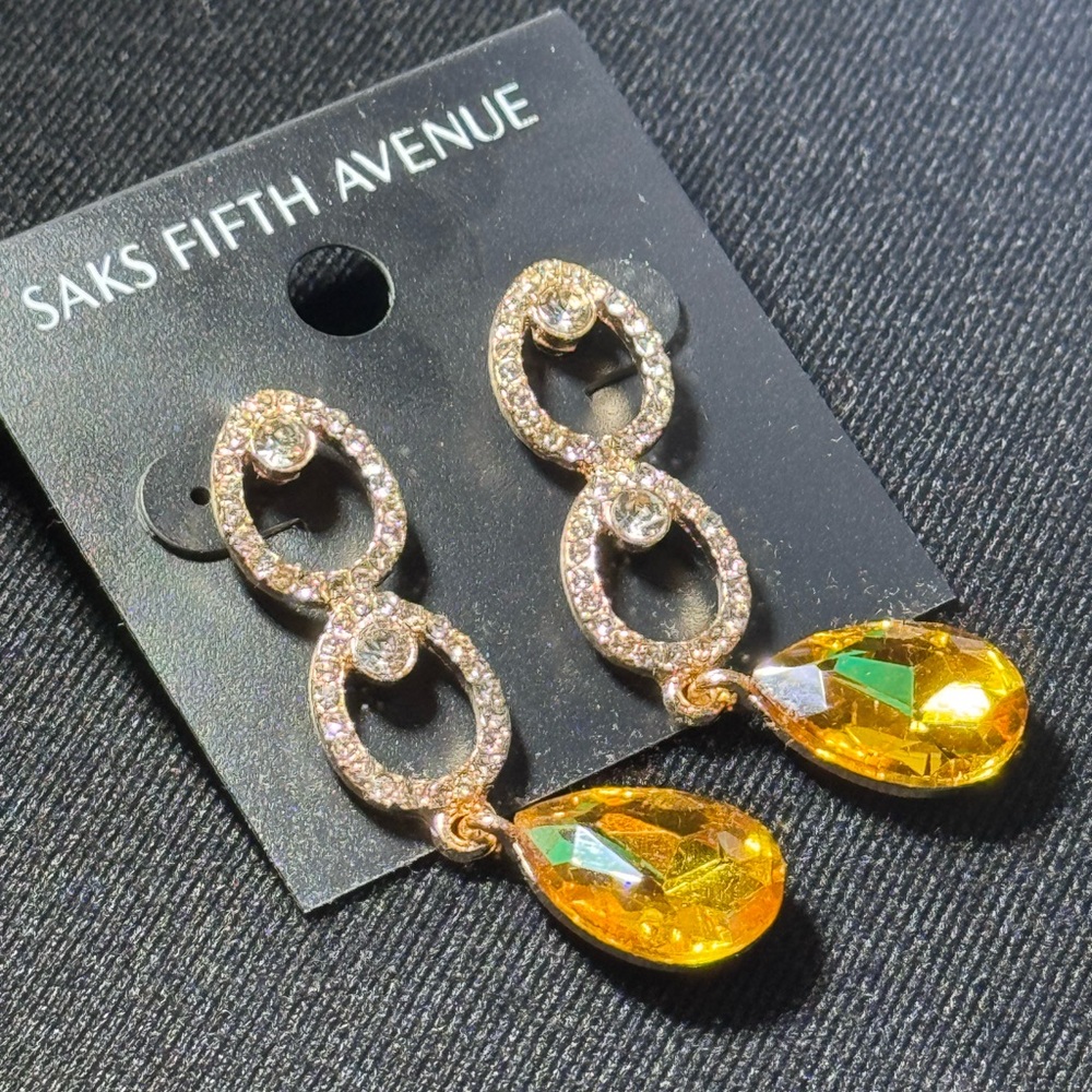 Yellow Teardrop Crystal Dangle Earrings - Saks Fifth Avenue 2.25in